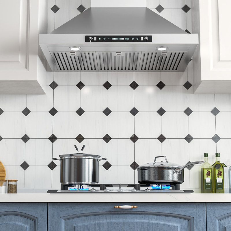 36" 900 CFM  Convertible Wall Mount Range Hood Stainless Steel Quiet 4 Speed Gesture Remote and Touch Panel Control with LED Lights
