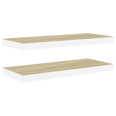 Hanging Wall Shelf Set Of 2, White And Brown Finish, 24 Inch
