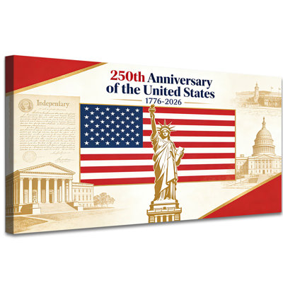 250th Anniversary 1776-2026 Canvas Wall Art, Large Patriotic American Flag Wall Decor, Historic Capitol Buildings, Wrapped Framed Canvas Prints for Living Room Decor 28×58 Inch