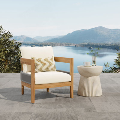 Fauteuil club d'extérieur Porto et table d'appoint en travertin en béton, teck; beige