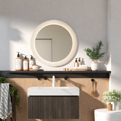 Meuble-lavabo moderne flottant avec rangement, armoire en contreplaqué blanc Carrara et lavabo