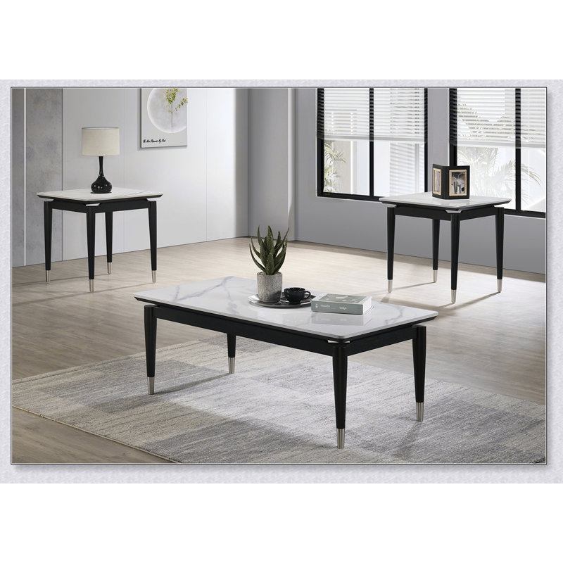 Table de bout 1pc de style contemporain avec plateau en pierre frittée et pieds en flèches argentées, parfaite pour les intérieurs modernes