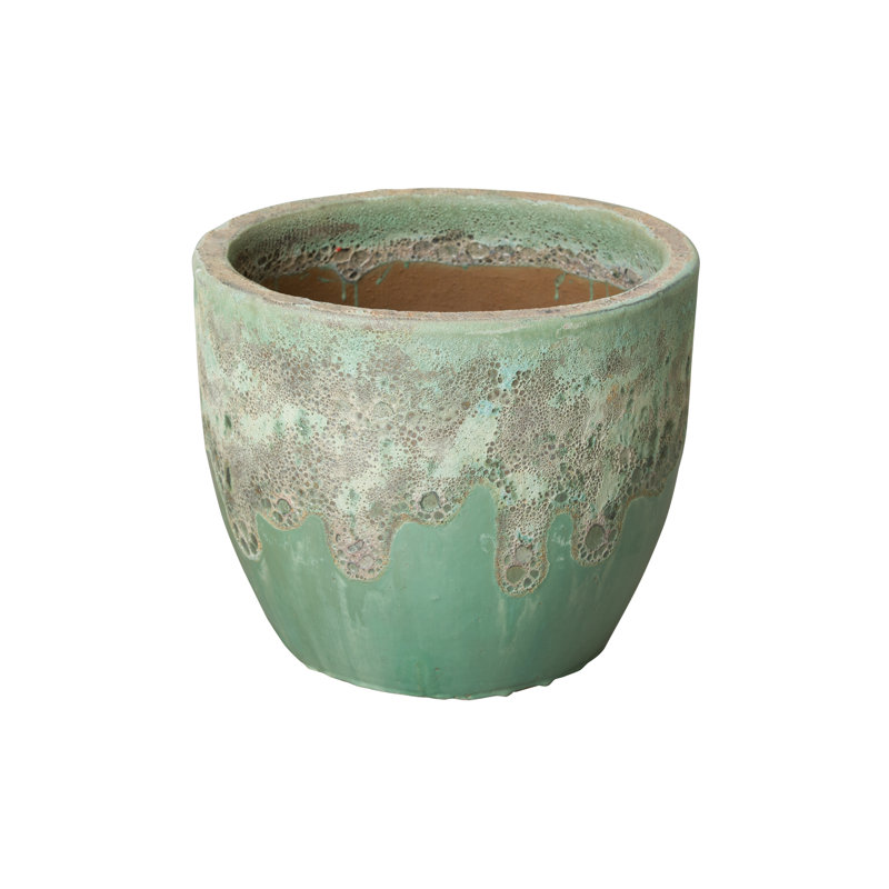 Pot de fleurs en céramique, H 16 po x l 19 po x P 19 po, Bleu spa