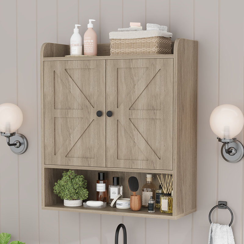 Armoire de salle de bain murale l 21,85 po x H 26 po Dorset, armoire de rangement pour salle de bain avec deux portes, tablettes réglables, tablette ouverte