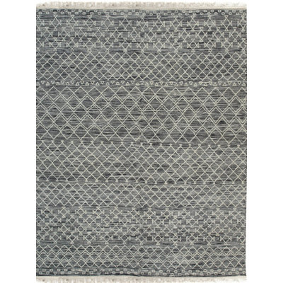 Tapis noir contemporain en laine tissé à la main à motif de losanges