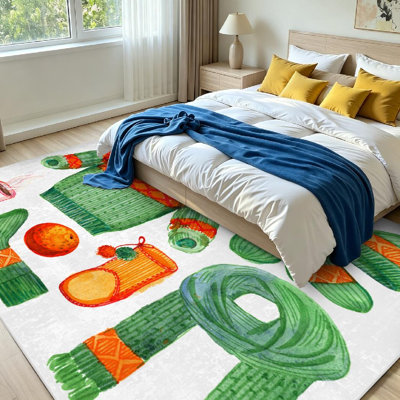 Tapis d'intérieur vert lavable à la machine, motif pull aquarelle d'hiver