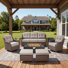 Acton 5-7 Person Outdoor Wicker Patio Family Conversation Set With Swivel Chairs And Metal Fire Pit