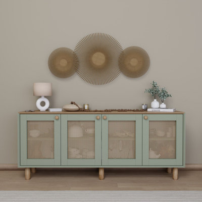 Console moderne vert 70,9 po x 29,5 po x 15,7 po | 100% panneau de particules enduit de mélamine, épaisseur: 0,7 pouce | Conception murale avec de nombreuses tablettes | Style scandinave pour maisons contemporaines