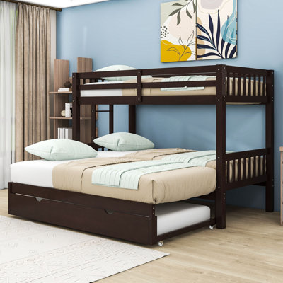 Twin Over Twin/Double Twin Pull-Out Bunk Bed With Twin Trundle And Ladder,Guardrails