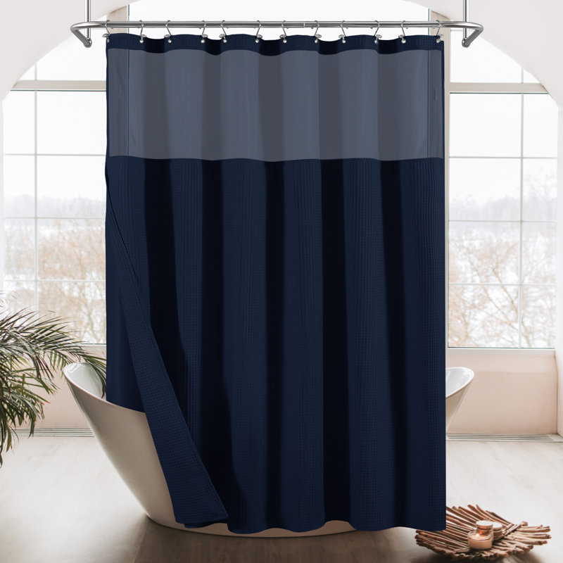 Rideau de douche en mélange de coton gaufré nid d'abeille avec doublure encliquetable, H 84 po x l 71 po, Marine