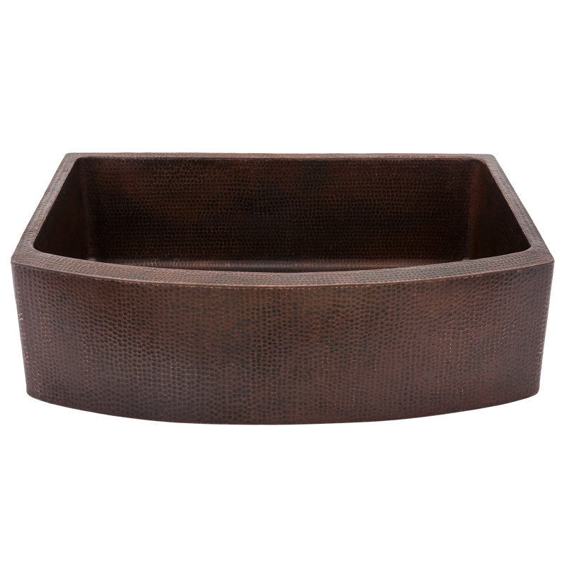 30" Hammered Copper Kitchen Rounded Apron Single Basin Sink with Matching Drains, and Accessories