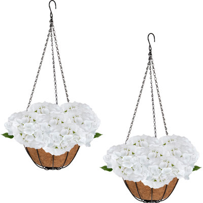 Artificial Hydrangea Hanging Basket, Available in 7 Vibrant Colors, Faux Flower Arrangements with Metal Frame & Coconut Liner, Decorative Hanging Planters for Indoor/Outdoor, Spring/Summer Porch, Patio, and Home Decor