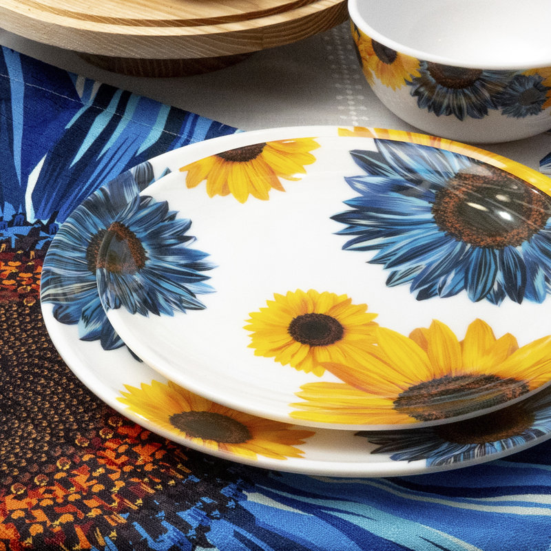 Napperon Greyscale Roses, Bleu/jaune