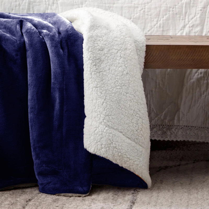 Super Soft Sherpa Fleece Blanket – Reversible Cozy Throw 240 GSM, 240cm x 200cm, Navy Blue