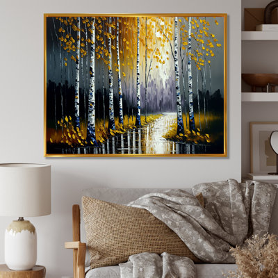 Monochromes de bouleaux dorés au bord de la rivière II - art mural sur toile paysage