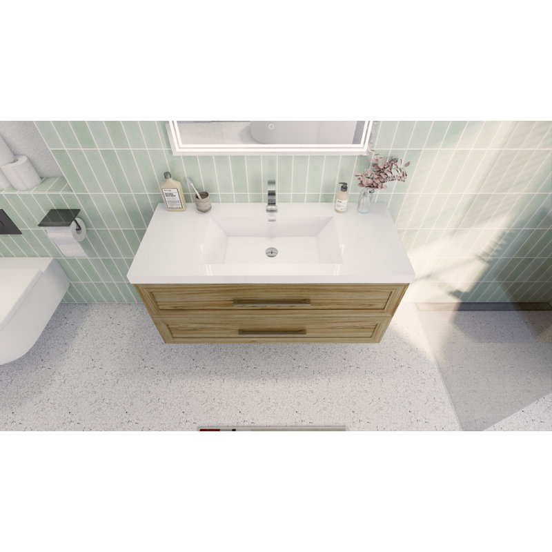Vicaro 47'' Single Bathroom Vanity with Acrylic Top, White Oak