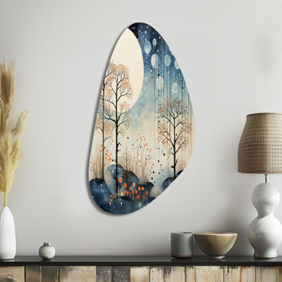 Japan Art Blue Serene Zen Minimalism Landscape III - Japan Art Asymmetrical Metal Wall Decor, Blue Unique Shape Metal Art Print