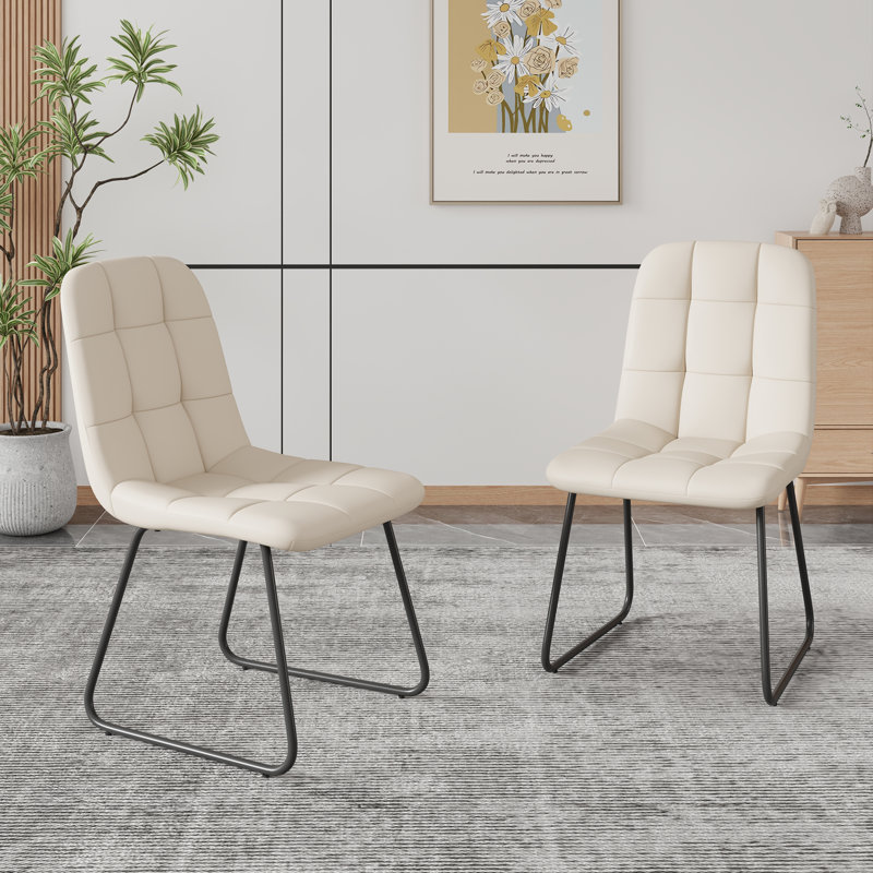 Modern Kitchen Dining Chairs, Upholstered Side Chairs (2 Chairs), 2, White