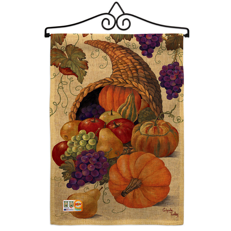 Drapeau de jardin en toile de jute 19 x 13 po Melkon Cornucopia