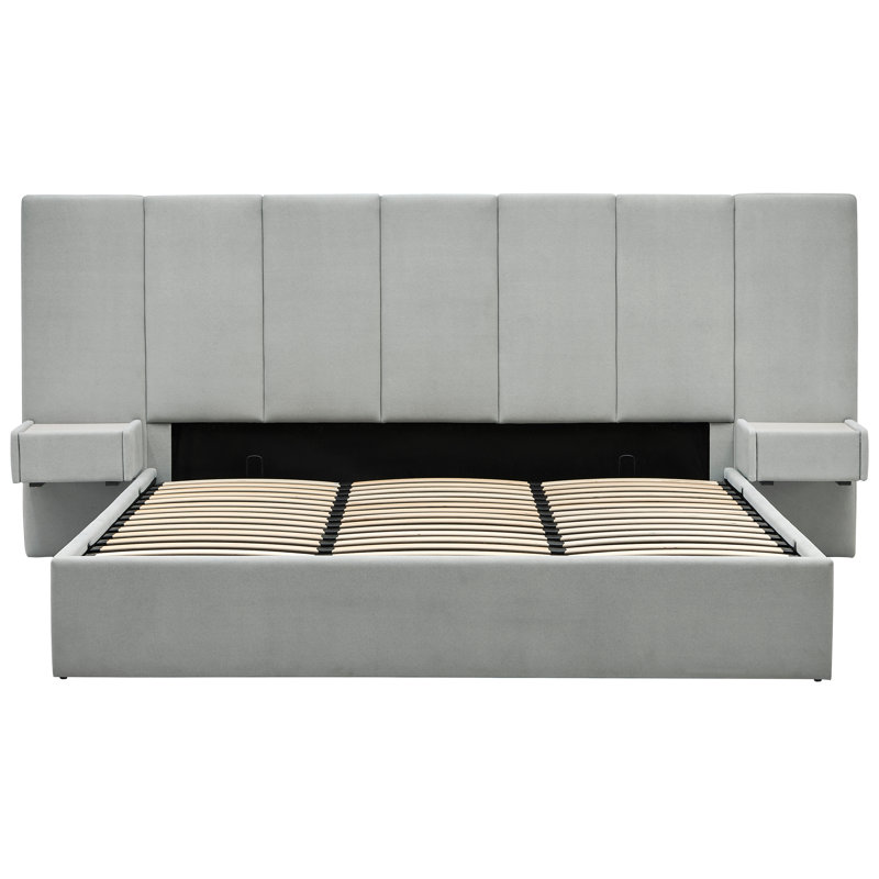Upholstered Lift Storage Bed Frame with Hotel-Style Headboard, Queen Size & King Size Bed Frame, Sprung  Slats, Velvet Headboard and Drawers, Gas Lift Hydraulic Support, No Box Spring Needed