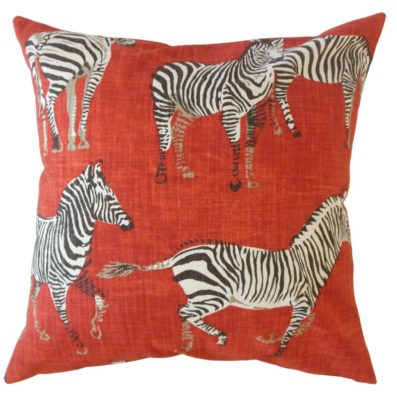 Ogden Animal Print Cotton Pillow, 18" x 18", Red/Black/White, Throw Pillow