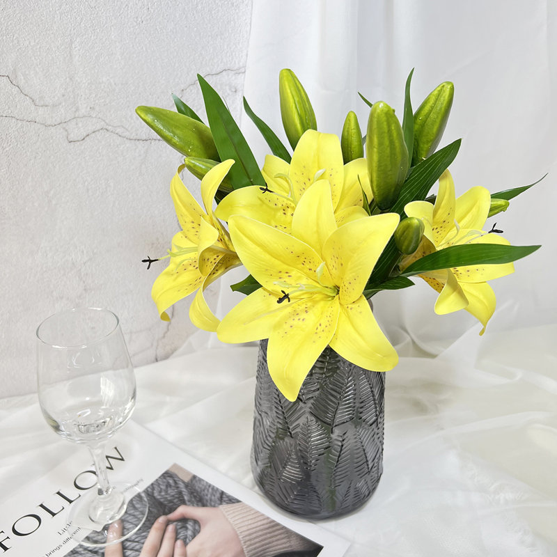 4 pièces fleur de lis artificielle, Jaune