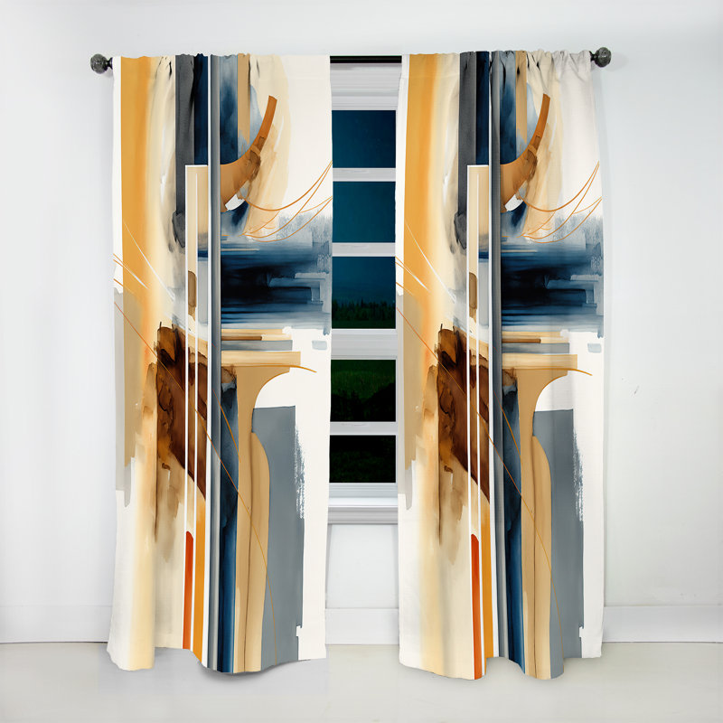Modern Blue And Gold Abstract II - Abstract Curtain - Velvet Room Darkening - 1 panel, 52" W x 90" L