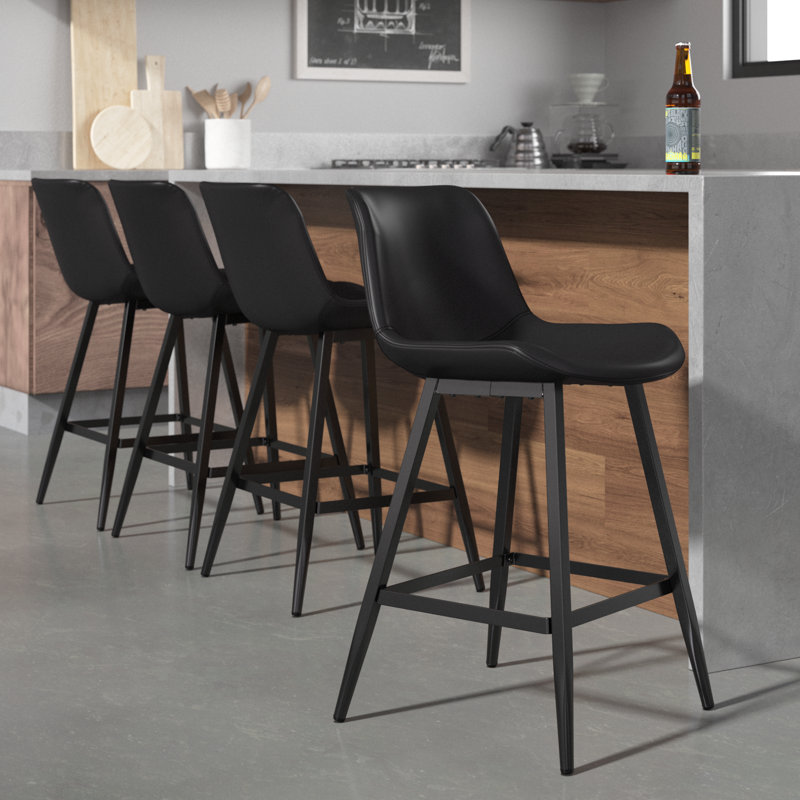 Rasnick Faux Leather Counter & Bar Stool with Iron Frame, Counter Stool (24" Seat Height), Black