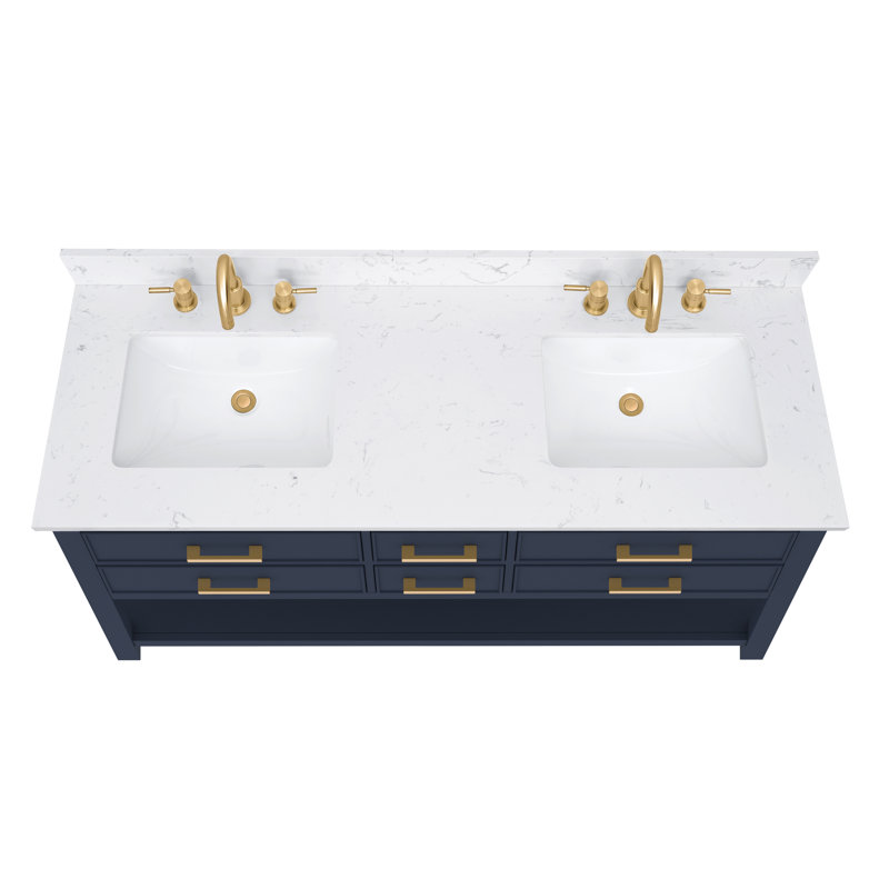 Brooks 61'' W Double Vanity, Navy Blue, Gold
