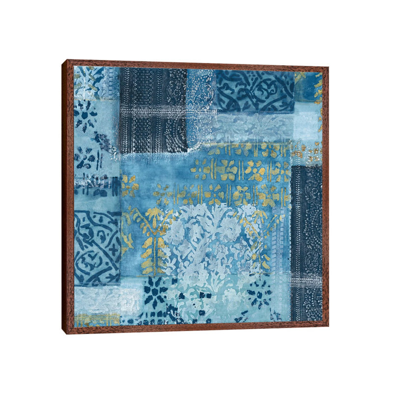 Alhambra III Indigo - Print on Canvas, 45.72cm H x 45.72cm W x 3.81cm D, Classic Brown Wood Framed