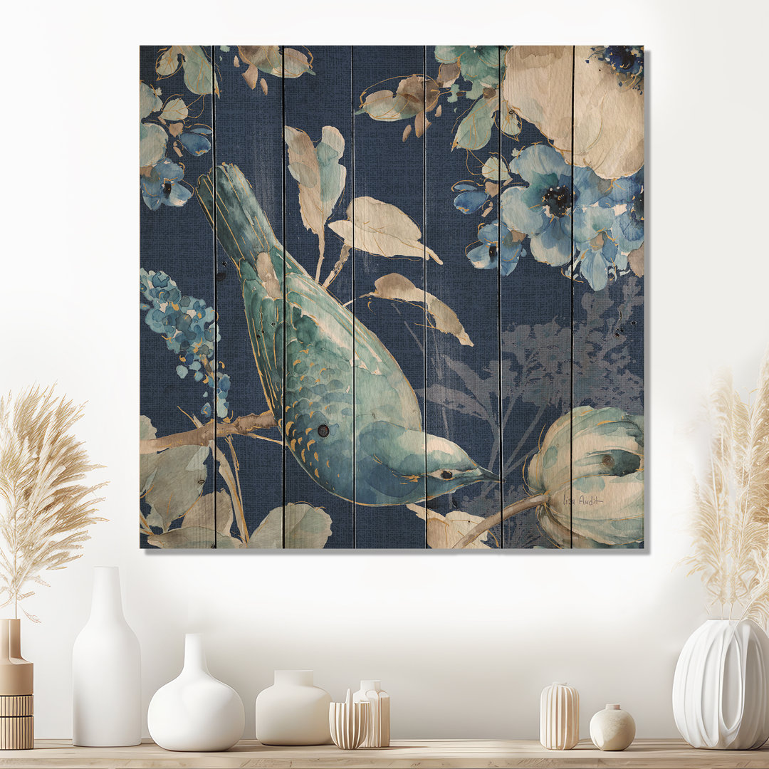 Indigold Bird Cottage Family IV - Farmhouse Print on Natural Pine Wood The Twillery Co.® 