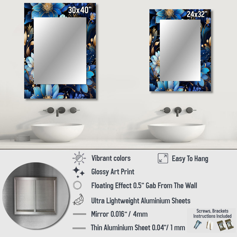 Motif Zho Mystical Boho Boho - grand miroir mural cachemire, miroir décoratif glam, 32 po x 24 po
