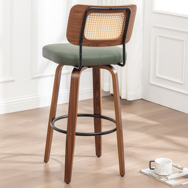 Cane Back Swivel Counter Stool with Faux Leather Seat, Counter Stool (26.37'' Seat Height), Green