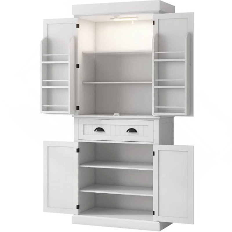 Armoire de cuisine de style nordique avec lumières DEL, 6 tablettes de porte, un tiroir et 4 tablettes réglables, pour votre maison
