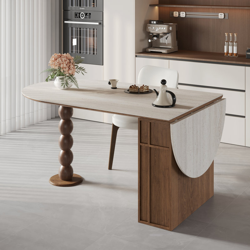 70.87" L Foldable Oval Dining Table with Storage, Extendable Kitchen Table, Sintered Stone Tabletop & Wood Base Dining Table