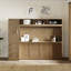 Lit escamotable double avec garde-robe, tiroirs et tablettes ouvertes