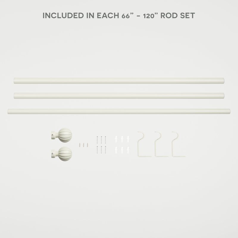 Tringle à rideaux simple réglable 1 po Florean, Blanc cassé, 66" – 120"
