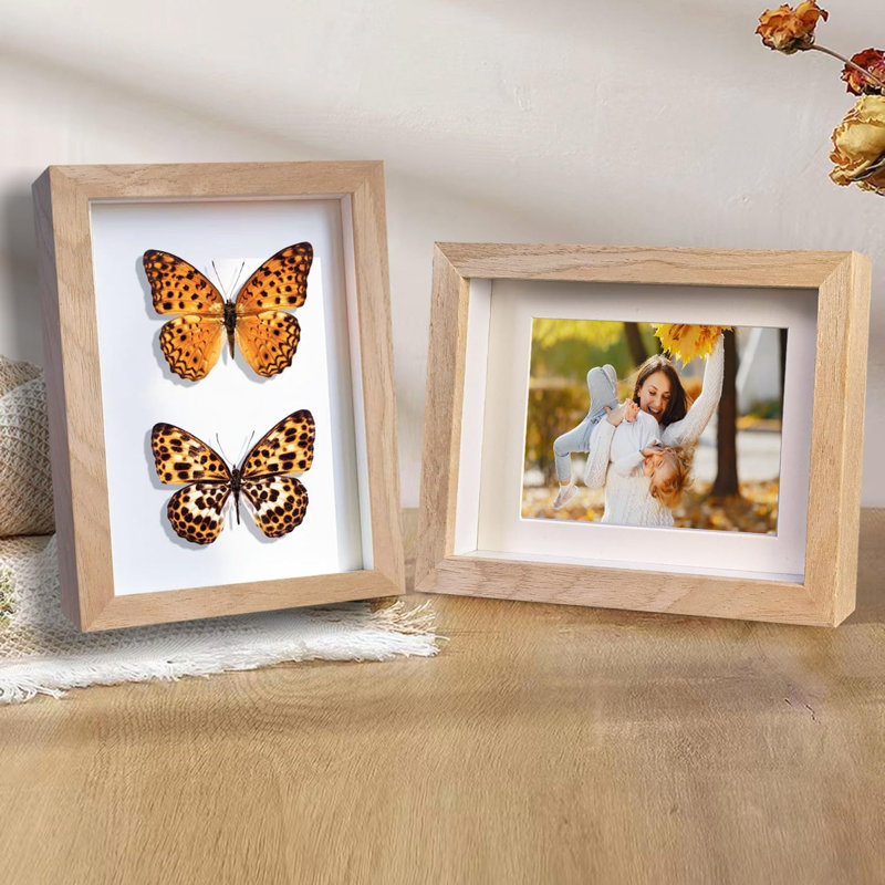 5X7 Shadow Box Frame Small Shadow Box Display Case 4 Pack Natural Wood Picture Frame Glass Surface Internal Depth 0.6 Inch For Wall Or Tabletop