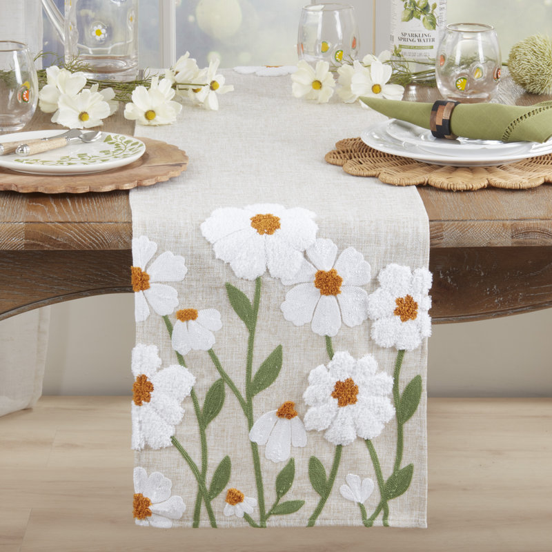 Chemin de table brodé floral - chemin de table décoratif en polyester non réversible pour table de salle à manger, 14 po x 72 po