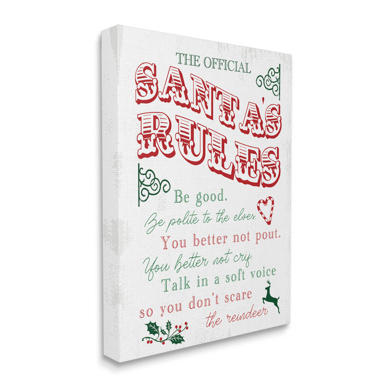 Art officiel sur toile, "Santa's Rules Christmas List" par Lil 'Rue, H 20 po x l 16 po x P 1,5 po