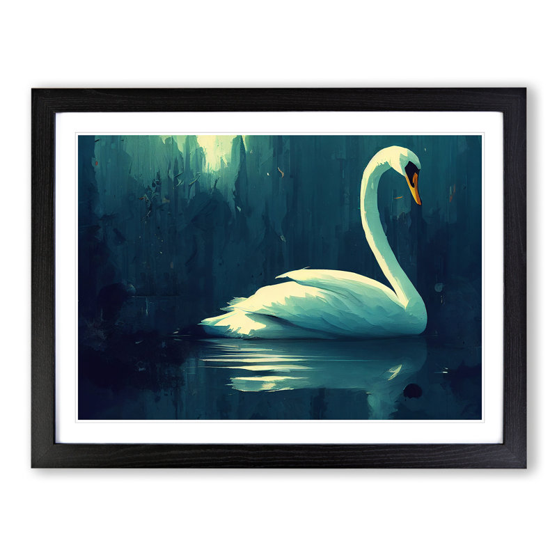 Swan Art Vol.6 1 Piece Single Picture Frame Painting, 25cm H x 34cm W x 2cm D, Black