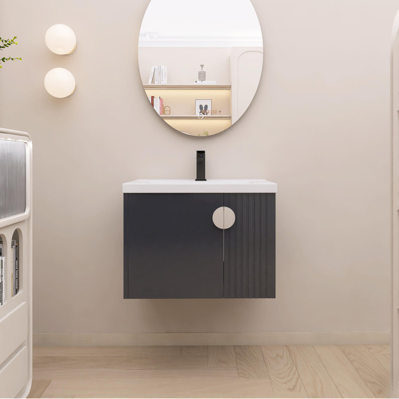 Zipi 27.84 " W Wall Mounted Wall Mounted 1 Single Vanity Bathroom Vanity With Ceramic Top, Black