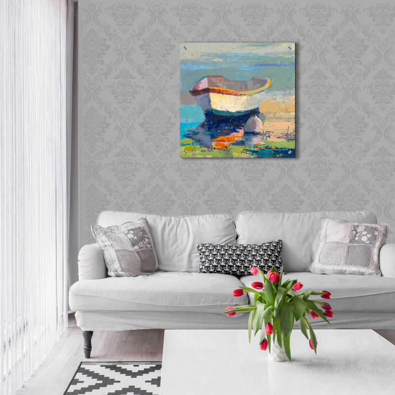 «Bottle Green Boat» par Beth Forst, art mural en verre acrylique, H 24 po x l 24 po x P 0,2 po