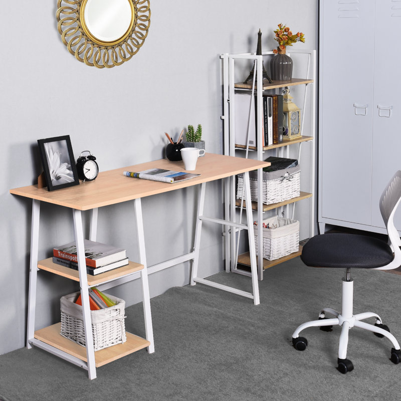 Sadie Metal Base Writing Desk, White, Beech