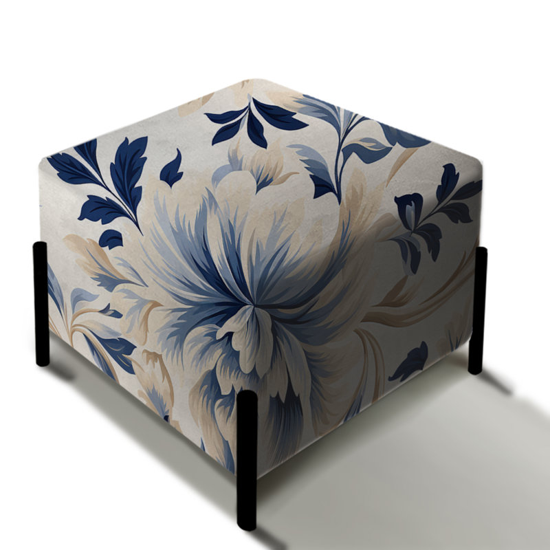 Petal Symphony Blue Damask Harmony - Repose-pieds carré damassé