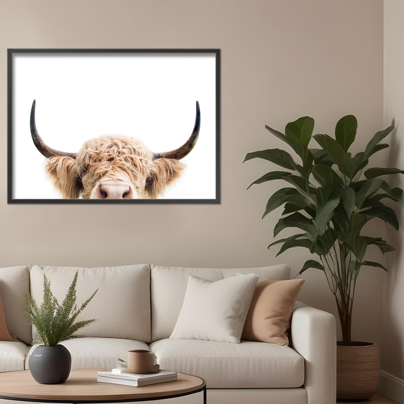 Nature Inspired Peeking Cow by  - Picture Frame Photograph on Paper, 16" H x 24" W x 1.125" D, Framed Print, Gold