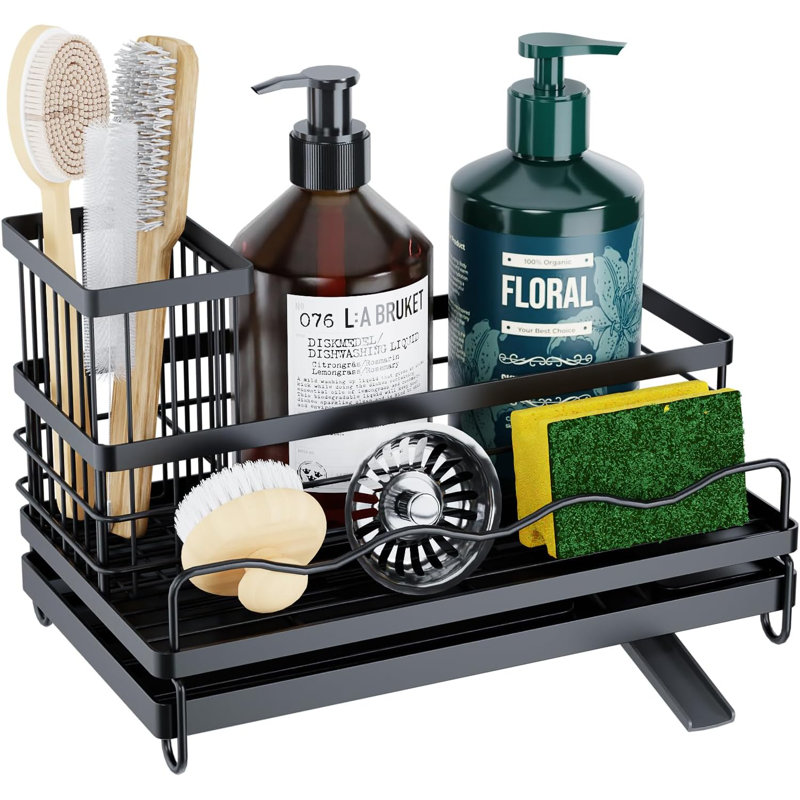 Organisateur de chariot de cuisine - Acier inoxydable antirouille avec distributeur de savon, porte-éponge et porte-brosses