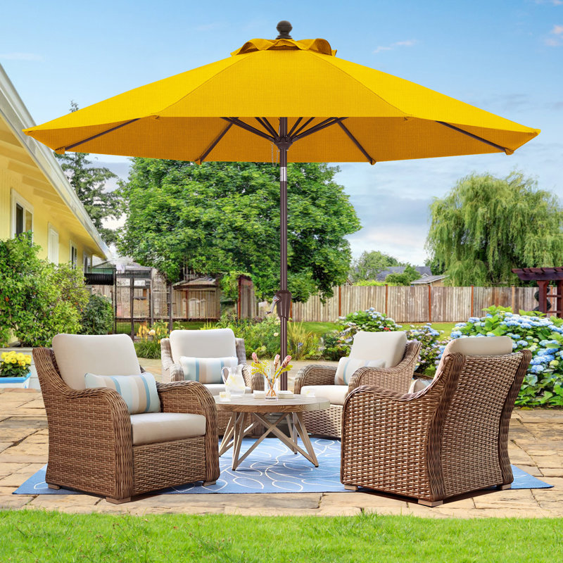 Parasol de marché en oléfine 9 'avec inclinaison et manivelle, Jaune rayon de soleil