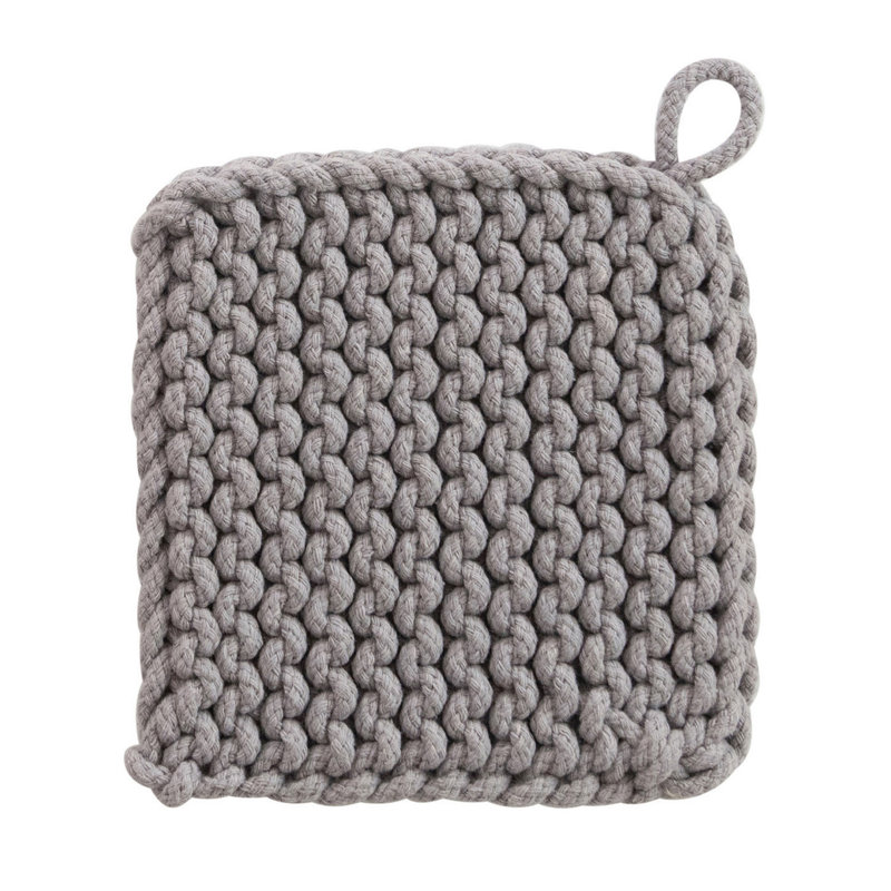 Poignée carrée en coton crocheté (chacun variera), Beige/gris/brun