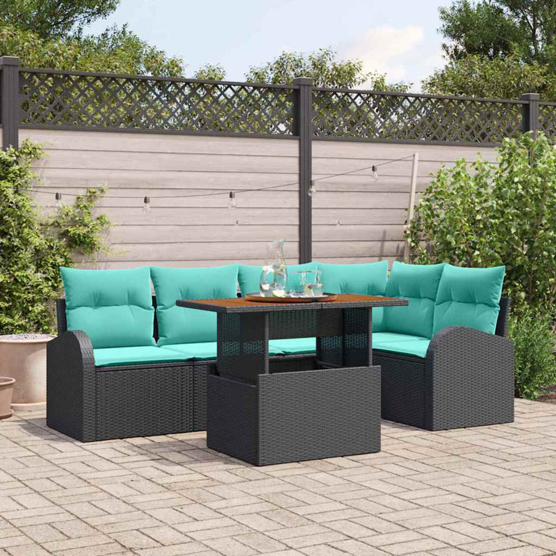  Ensemble de canapé de jardin avec coussin manuel 6 pièces noir et bleu